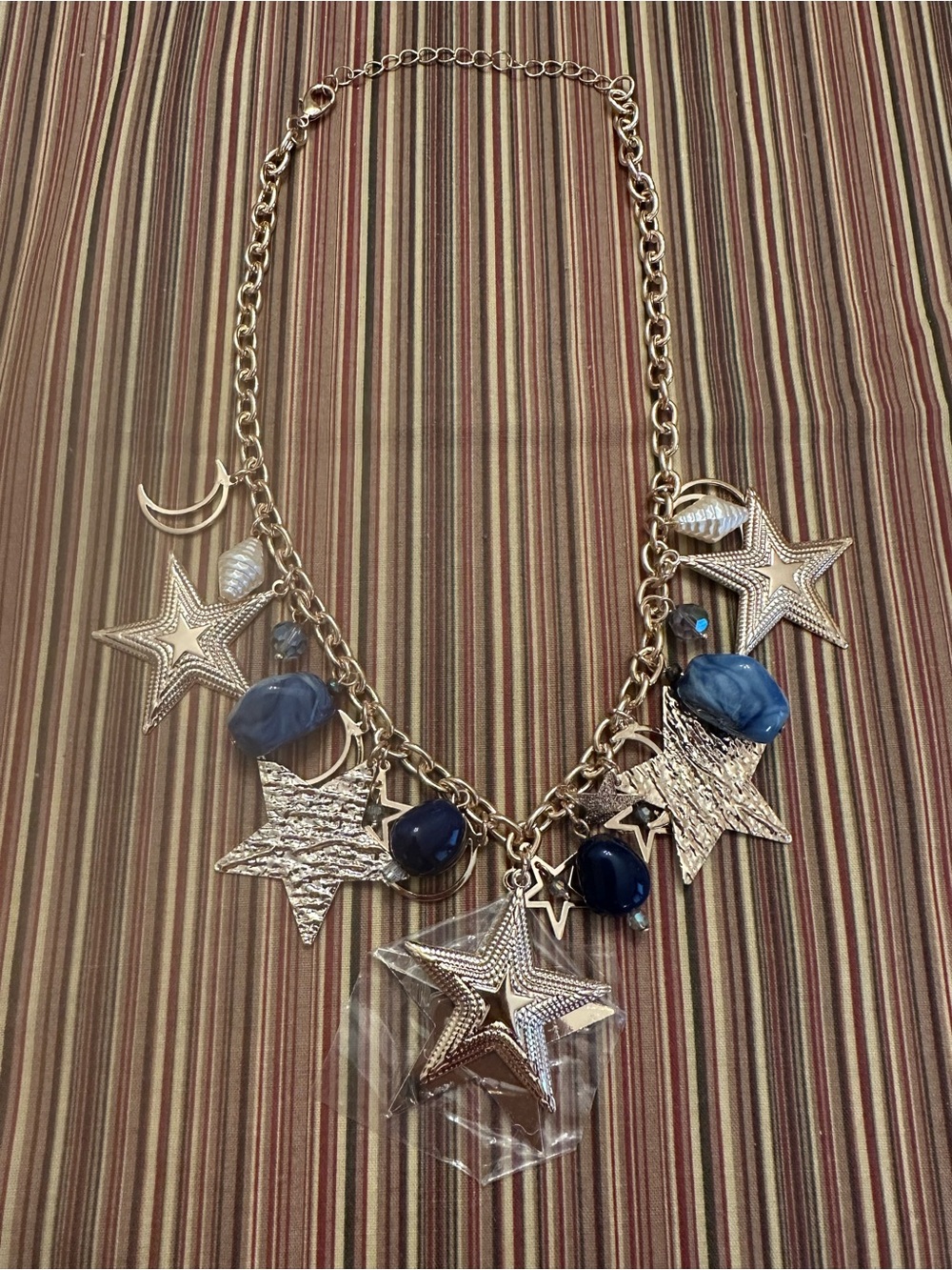 Gold-Tone Star & Navy Bead Statement Necklace